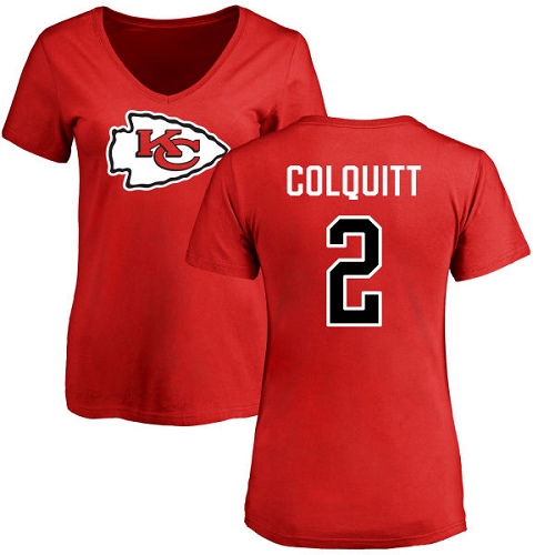Women Kansas City Chiefs #2 Colquitt Dustin Red Name and Number Logo Slim Fit TShirt